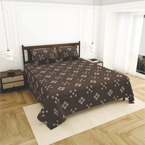 Dream Weaverz Home Cotton King Flat 220 TC Abstract 1 Bedsheet with 2 Pillow Covers (Dark brown)