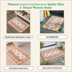 Dream Weaverz Microfiber Bathroom Mat (Pink-Yellow, Free)