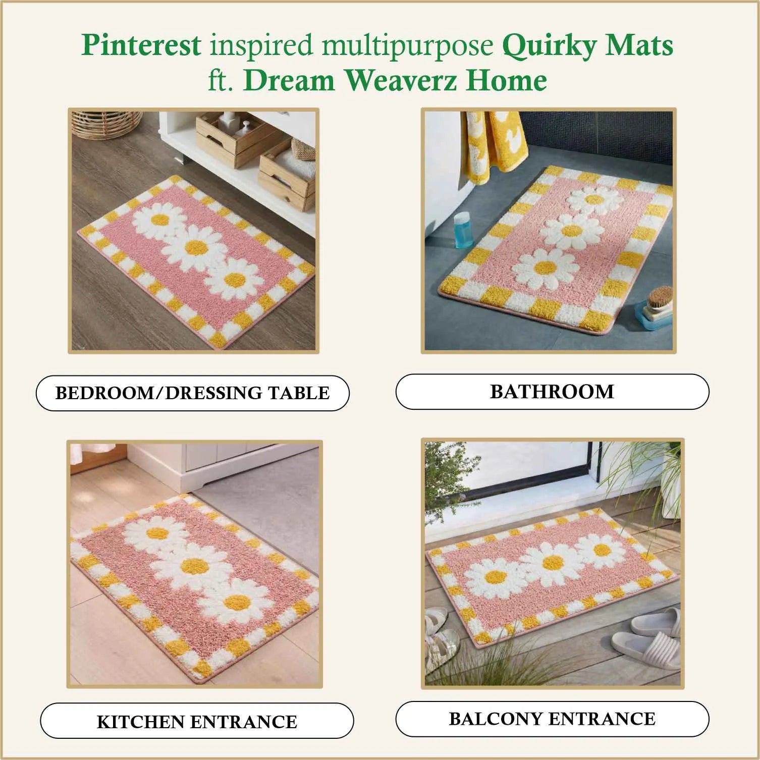 Dream Weaverz Microfiber Bathroom Mat (Pink-Yellow, Free)