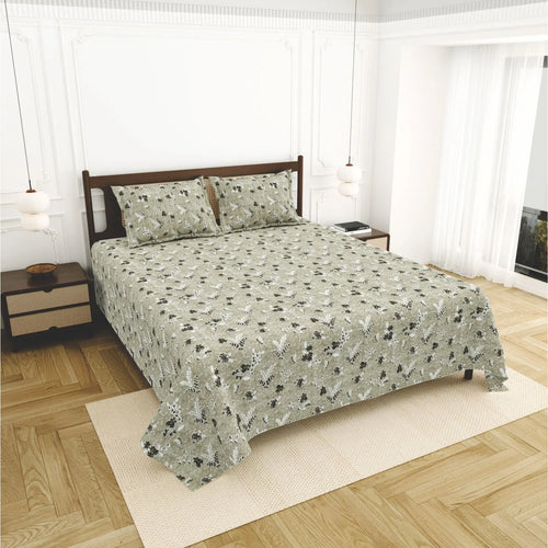 Dream Weaverz Home Cotton King Flat 220 TC Abstract 1 Bedsheet with 2 Pillow Covers (Sage green)
