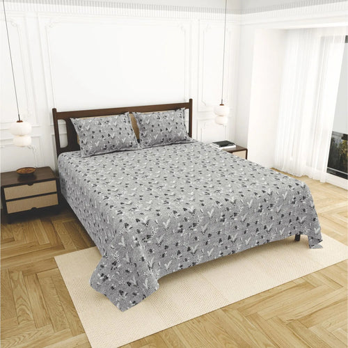 Dream Weaverz Home Cotton King Flat 220 TC Abstract 1 Bedsheet with 2 Pillow Covers (Dove Grey)