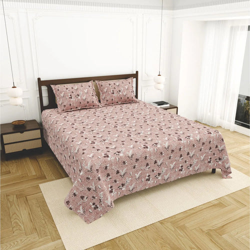 Dream Weaverz Home Cotton King Flat 220 TC Abstract 1 Bedsheet with 2 Pillow Covers (Dusty rose)