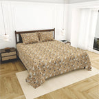 Dream Weaverz Cotton King Flat 220 TC Abstract 1 Bedsheet with 2 Pillow Covers (Camel)