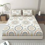 Dream Weaverz Home Polycotton King Fitted (Elastic) 260 TC Abstract 1 Bedsheet with 2 Pillow Covers (Off white)
