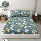 Dream Weaverz Home Polycotton King Fitted (Elastic) 260 TC Floral 1 Bedsheet with 2 Pillow Covers (Dark Green-White)