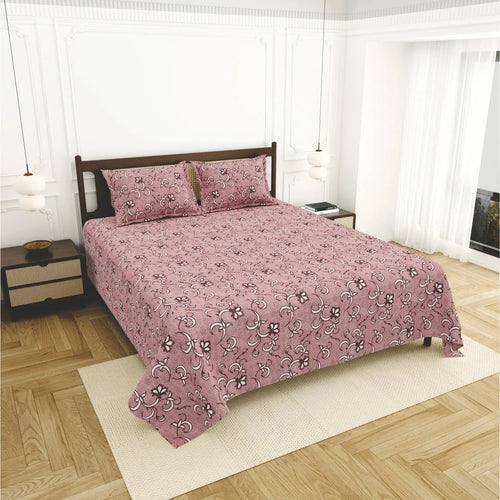 Dream Weaverz Home Cotton King Flat 220 TC Abstract 1 Bedsheet with 2 Pillow Covers (Mauve)