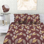Dream Weaverz Home Polycotton Double Fitted (Elastic) 260 TC Abstract 1 Bedsheet with 2 Pillow Covers (Brown)