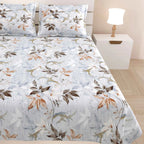 Dream Weaverz Cotton Super King Flat 220 TC Abstract 1 Bedsheet with 2 Pillow Covers (Light Grey)
