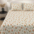 Dream Weaverz Cotton Super King Flat 220 TC Floral 1 Bedsheet with 2 Pillow Covers (Off White)