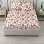 Dream Weaverz Cotton Queen Flat 220 TC Floral 1 Bedsheet with 2 Pillow Covers (Off white)