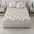 Dream Weaverz Cotton Queen Flat 220 TC Floral 1 Bedsheet with 2 Pillow Covers (White)