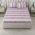 Dream Weaverz Cotton Queen Flat 220 TC Striped 1 Bedsheet with 2 Pillow Covers (Purple, White)