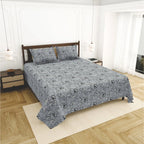 Dream Weaverz Cotton King Flat 220 TC Abstract 1 Bedsheet with 2 Pillow Covers (Grey)