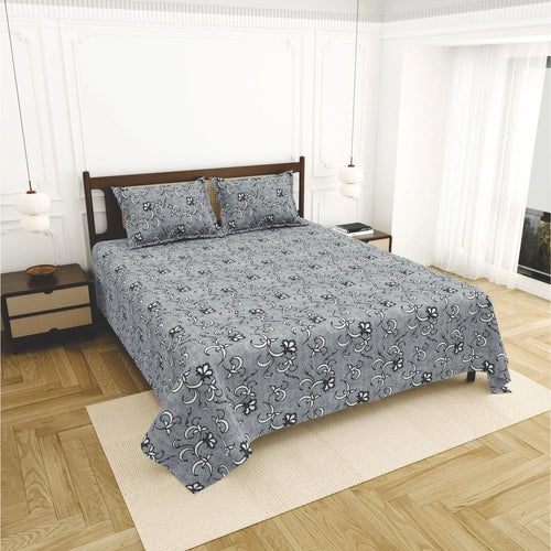 Dream Weaverz Home Cotton King Flat 220 TC Abstract 1 Bedsheet with 2 Pillow Covers (Grey)