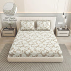 Dream Weaverz Home Polycotton King Fitted (Elastic) 260 TC Floral 1 Bedsheet (Beige-White)