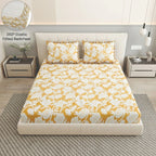 Dream Weaverz Home Polycotton King Fitted (Elastic) 260 TC Floral 1 Bedsheet (Yellow)