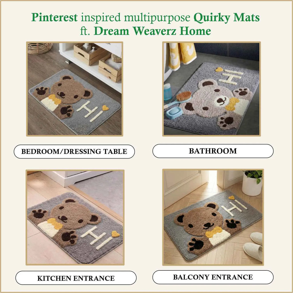 Dream Weaverz Microfiber Bathroom Mat (Grey-brown-white, Free)