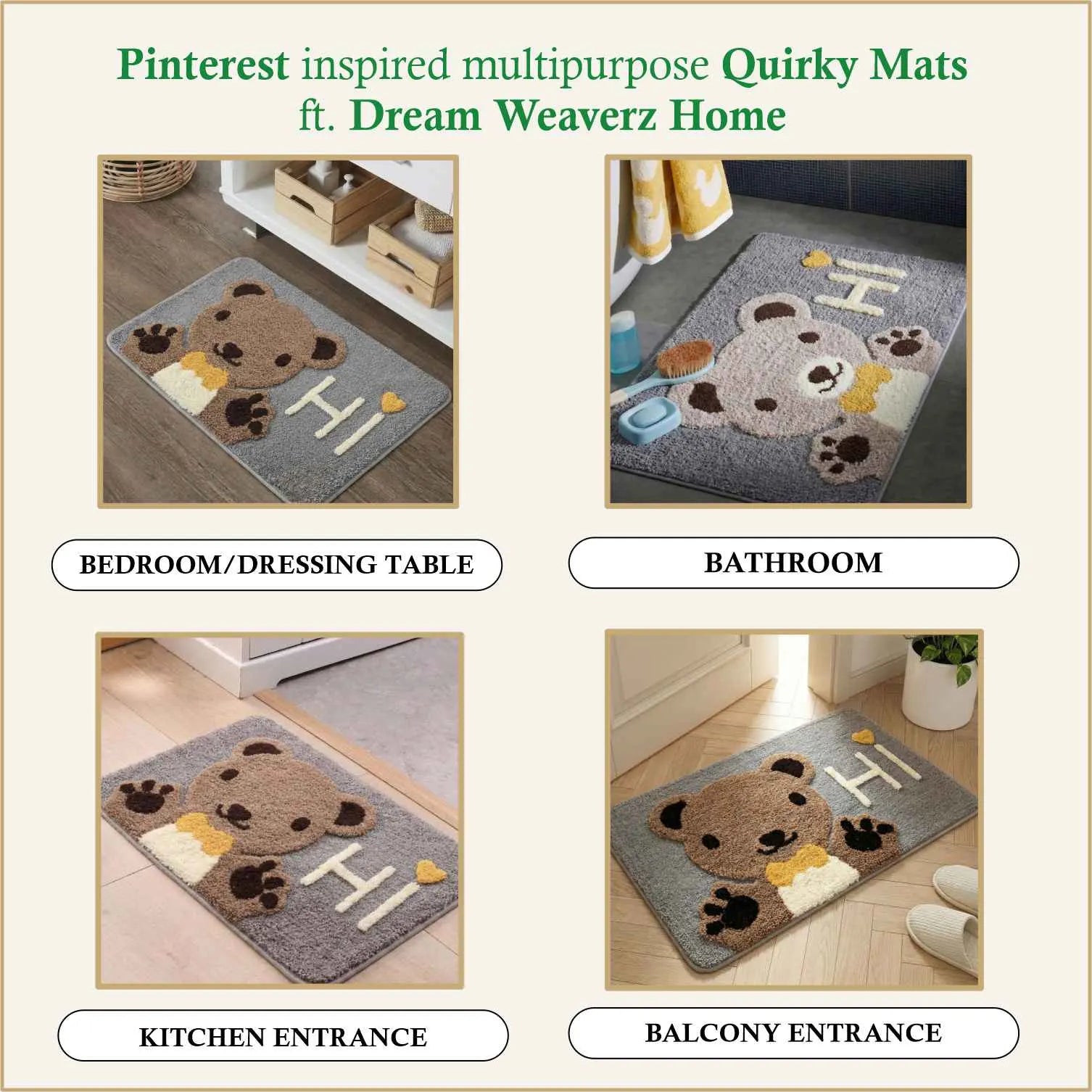 Dream Weaverz Microfiber Bathroom Mat (Grey-brown-white, Free)