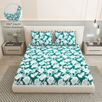 Dream Weaverz Home Polycotton King Fitted (Elastic) 260 TC Floral 1 Bedsheet (Green-White)