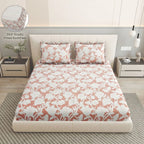 Dream Weaverz Home Polycotton King Fitted (Elastic) 260 TC Floral 1 Bedsheet (Peach-White)