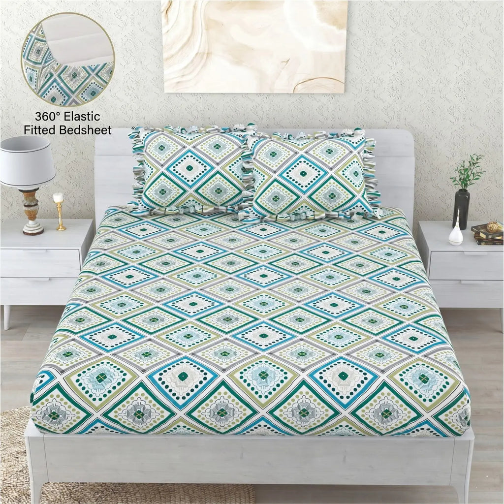 Dream Weaverz Home Polycotton Double Fitted (Elastic) 260 TC Abstract 1 Bedsheet with 2 Pillow Covers (Multicolor)