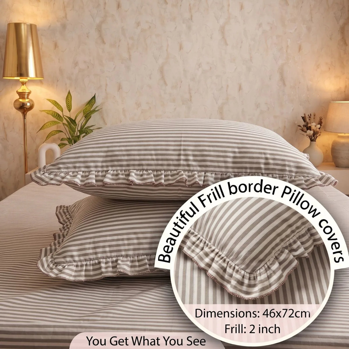 Dream Weaverz Home Polycotton (Fitted) 260TC DoubleSIZE BEDSHEET(Grey Stripes)