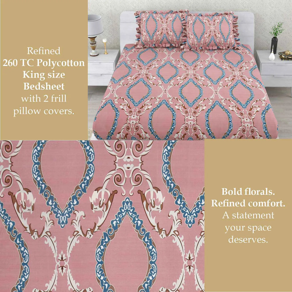 Dream Weaverz Home Polycotton Double Fitted (Elastic) 260 TC Abstract 1 Bedsheet with 2 Pillow Covers (Maroon)