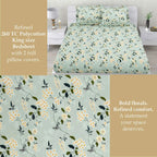 Dream Weaverz Home Polycotton Double Fitted (Elastic) 260 TC Floral 1 Bedsheet with 2 Pillow Covers (Green)