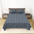 Dream Weaverz Cotton King Flat 220 TC Abstract 1 Bedsheet with 2 Pillow Covers (Grey-white)
