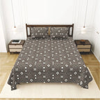 Dream Weaverz Cotton King Flat 220 TC Abstract 1 Bedsheet with 2 Pillow Covers (Grey-brown)
