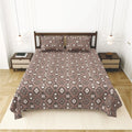 Dream Weaverz Cotton King Flat 220 TC Abstract 1 Bedsheet with 2 Pillow Covers (Brown-white)