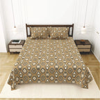 Dream Weaverz Cotton King Flat 220 TC Abstract 1 Bedsheet with 2 Pillow Covers (Mustard)
