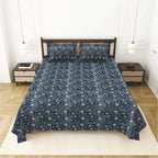 Dream Weaverz Cotton King Flat 220 TC Abstract 1 Bedsheet with 2 Pillow Covers (Deep blue)