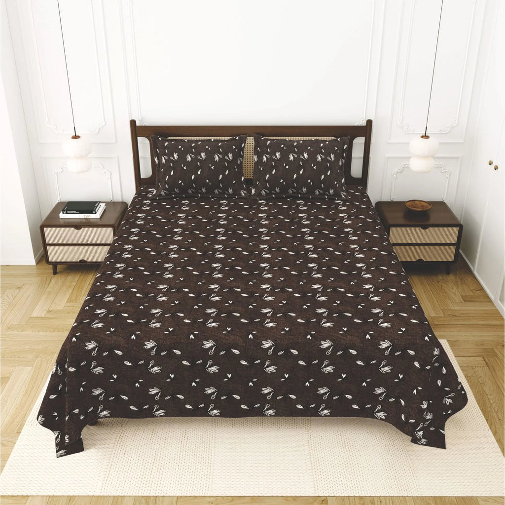 Dream Weaverz Cotton King Flat 220 TC Abstract 1 Bedsheet with 2 Pillow Covers (Chocolate brown)