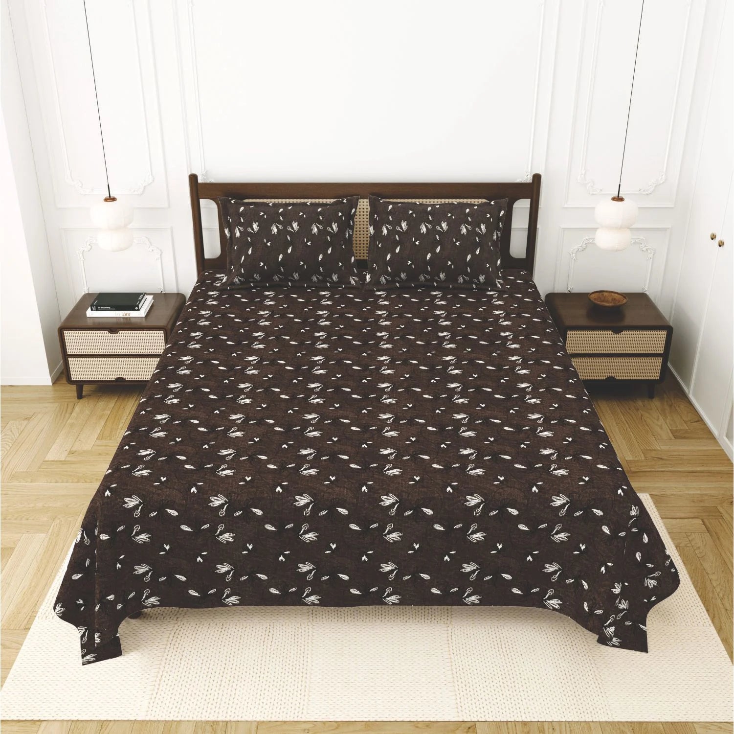 Dream Weaverz Cotton King Flat 220 TC Abstract 1 Bedsheet with 2 Pillow Covers (Chocolate brown)