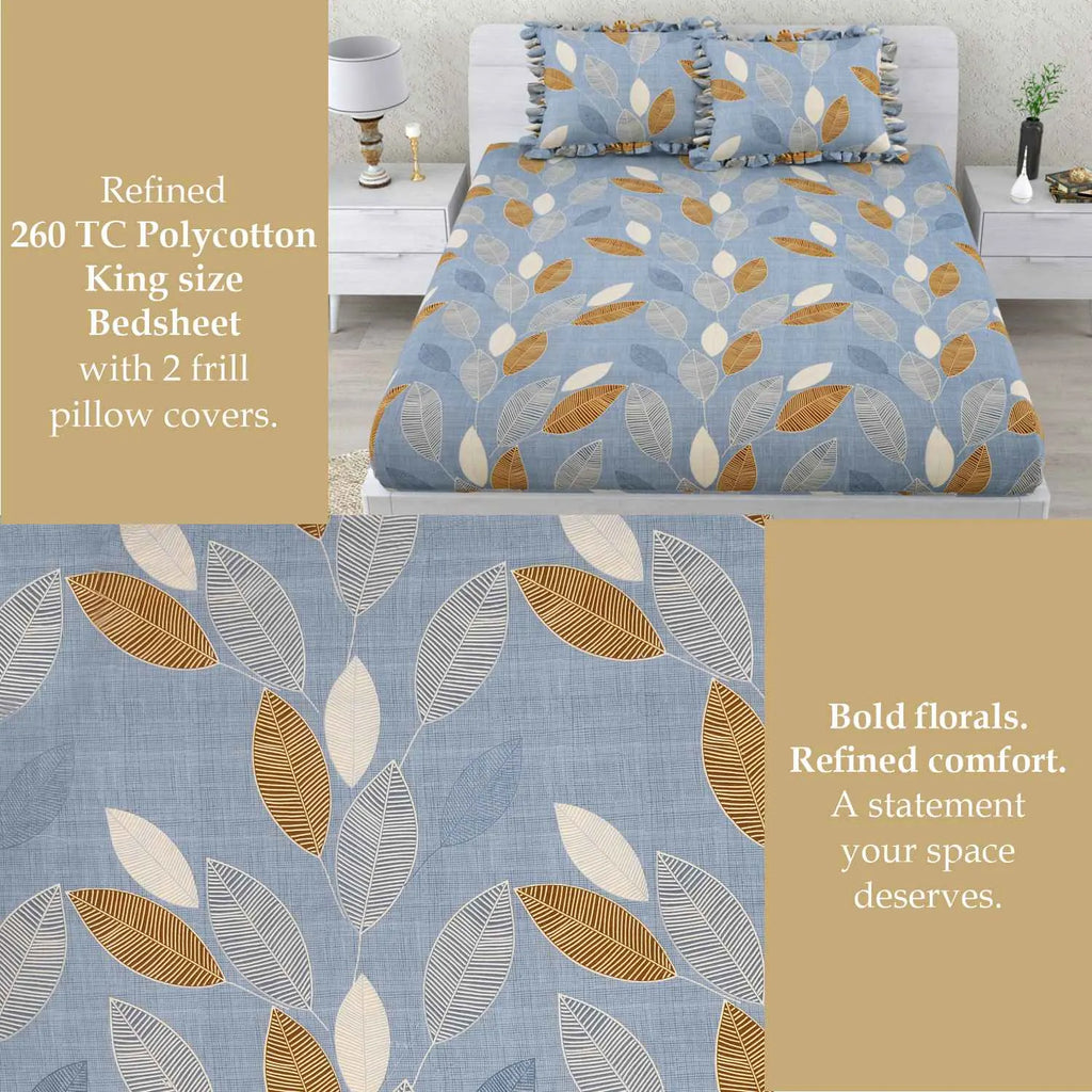 Dream Weaverz Home Polycotton Double Fitted (Elastic) 260 TC Abstract 1 Bedsheet with 2 Pillow Covers (Blue)