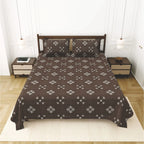 Dream Weaverz Cotton King Flat 220 TC Abstract 1 Bedsheet with 2 Pillow Covers (Dark brown)