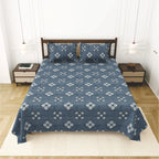 Dream Weaverz Cotton King Flat 220 TC Abstract 1 Bedsheet with 2 Pillow Covers (Slate blue)
