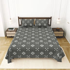 Dream Weaverz Cotton King Flat 220 TC Abstract 1 Bedsheet with 2 Pillow Covers (Slate grey)
