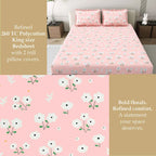 Dream Weaverz Home Polycotton King Fitted (Elastic) 260 TC Floral 1 Bedsheet with 2 Pillow Covers (Baby Pink)