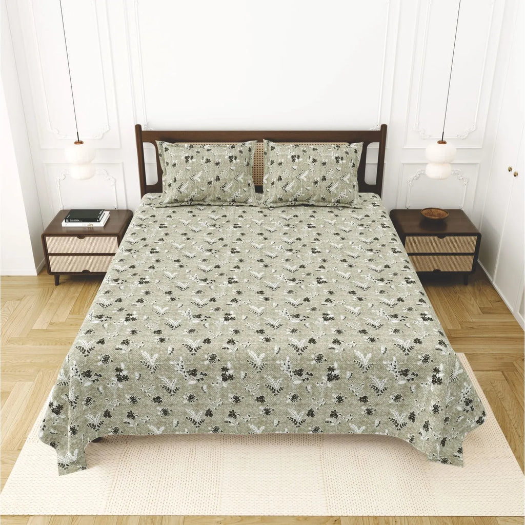 Dream Weaverz Cotton King Flat 220 TC Abstract 1 Bedsheet with 2 Pillow Covers (Sage green)