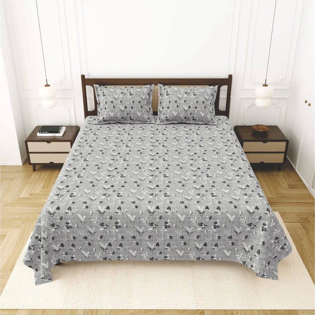 Dream Weaverz Cotton King Flat 220 TC Abstract 1 Bedsheet with 2 Pillow Covers (Dove Grey)