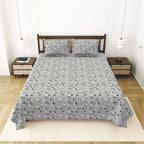 Dream Weaverz Cotton King Flat 220 TC Abstract 1 Bedsheet with 2 Pillow Covers (Dove Grey)