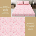 Dream Weaverz Home Polycotton King Fitted (Elastic) 260 TC Floral 1 Bedsheet with 2 Pillow Covers (Pink)