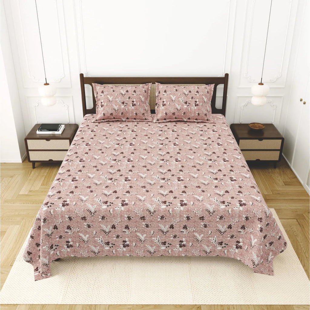 Dream Weaverz Cotton King Flat 220 TC Abstract 1 Bedsheet with 2 Pillow Covers (Dusty rose)