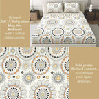Dream Weaverz Home Polycotton King Fitted (Elastic) 260 TC Abstract 1 Bedsheet with 2 Pillow Covers (Off white)