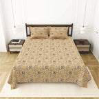 Dream Weaverz Cotton King Flat 220 TC Abstract 1 Bedsheet with 2 Pillow Covers (Beige -white)