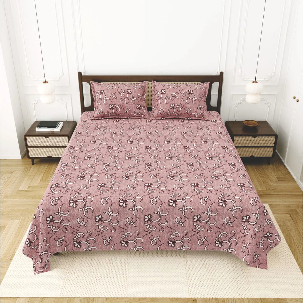 Dream Weaverz Cotton King Flat 220 TC Abstract 1 Bedsheet with 2 Pillow Covers (Mauve)