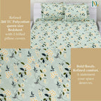 Dream Weaverz Polycotton Double Fitted (Elastic) 260 TC Floral 1 Bedsheet with 2 Pillow Covers (Green)