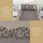 Dream Weaverz Polycotton Double Fitted (Elastic) 260 TC Abstract 1 Bedsheet with 2 Pillow Covers (Grey)